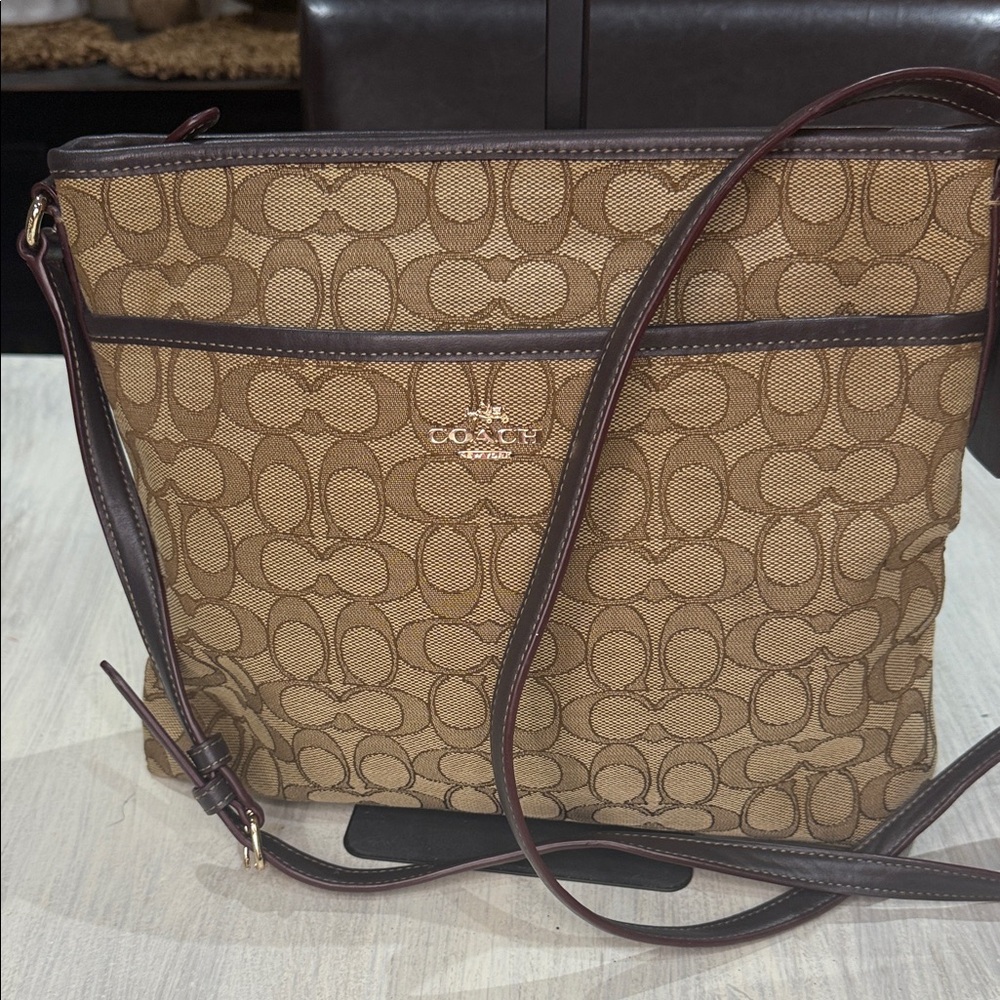 Coach Signature Brown and Tan Crossbody Bag